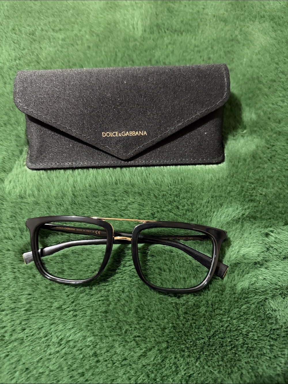 Dolce & Gabbana Black Frame Glasses with Gold Bridge and Case   54 x 20